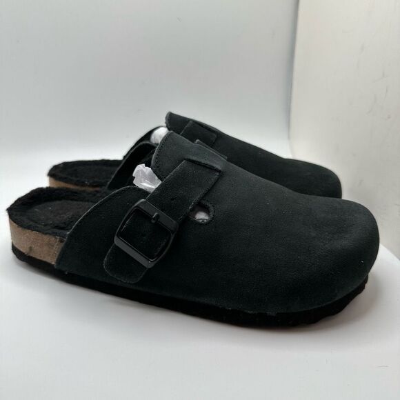 CUSHIONAIRE Women's Cork Footbed Clog with Genuine Leather Upper, Faux Fur Linin - Picture 1 of 7